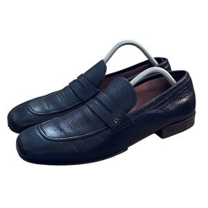 Salvatore Ferragamo Men's Black Snakeskin Embossed Leather Penny Loafers 9.5 D